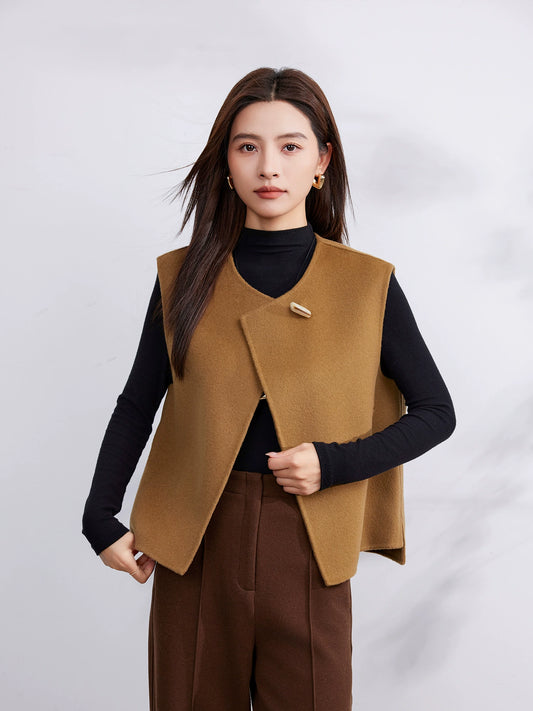 2025 New Shoulder One Button Short Style Light Luxury Vest Warm Double sided Wool Coat for Women