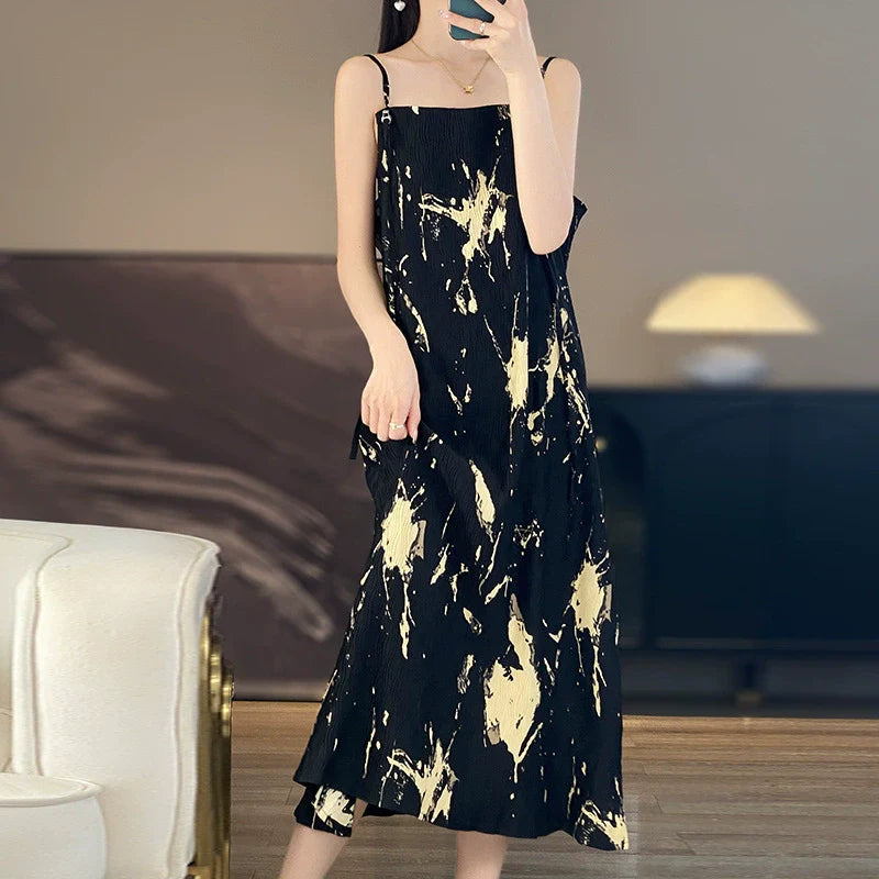 2025 New women's one neck Chinese style dress with solid color temperament long skirt*