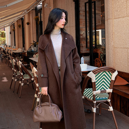 New Long Double sided Camel Velvet Coat Korean Edition Suit Collar Autumn/Winter Woolen Coat