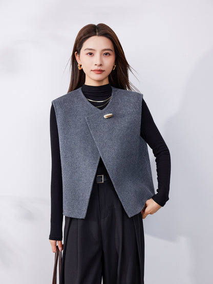2025 New Shoulder One Button Short Style Light Luxury Vest Warm Double sided Wool Coat for Women