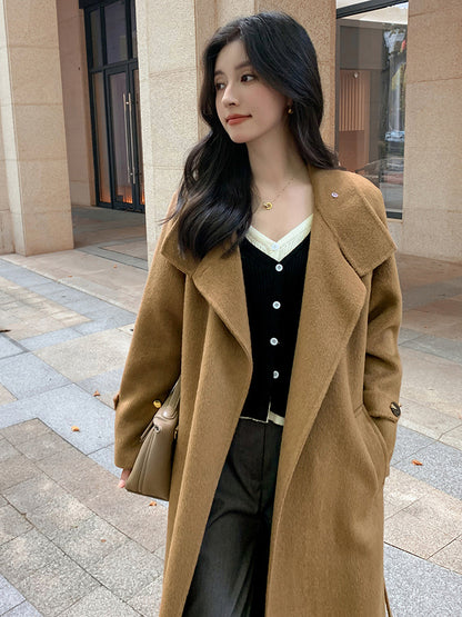 New Long Double sided Camel Velvet Coat Korean Edition Suit Collar Autumn/Winter Woolen Coat