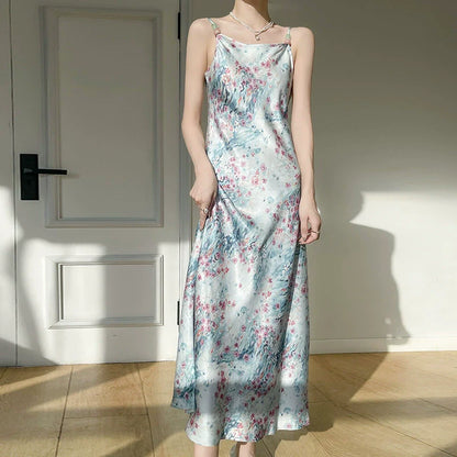 2025 New women's round neck pullover long dress with floral style and sleeveless design*