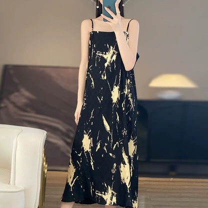 2025 New women's one neck Chinese style dress with solid color temperament long skirt*