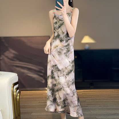 2025 New women's round neck pullover long dress with floral style and sleeveless design*