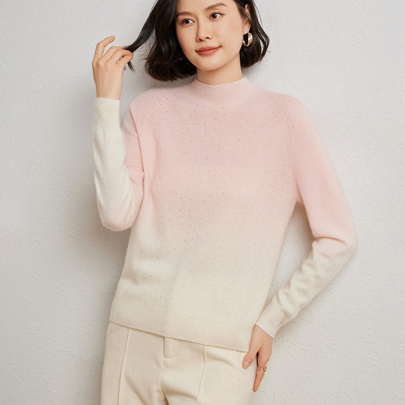 2025 Women's woolen sweater, half-high collar, gradient color, base knitted shirt*