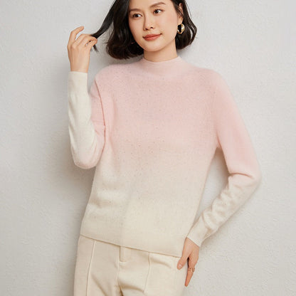 2025 Women's woolen sweater, half-high collar, gradient color, base knitted shirt*