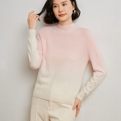 Women's woolen sweater, half-high collar, gradient color, base knitted shirt 25