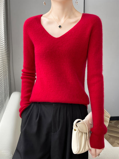 First line ready to wear seamless 100% pure wool sweater women's V-neck sweater with cashmere base knit sweater underneath