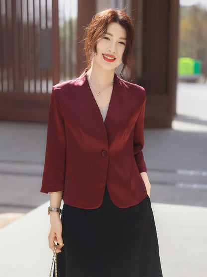 Women's fashion slim fit red suit casual middle-aged and elderly suit