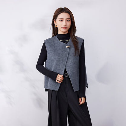 2025 New Shoulder One Button Short Style Light Luxury Vest Warm Double sided Wool Coat for Women