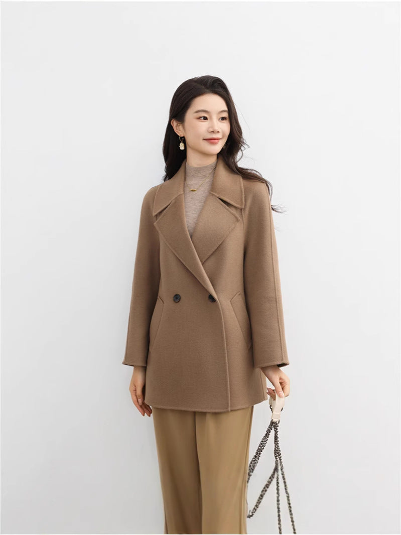 New double-sided wool coat, women's Korean version, age reduced 100% wool woolen suit, small woolen coat
