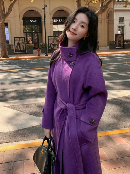 New Long Double sided Camel Velvet Coat Korean Edition Suit Collar Autumn/Winter Woolen Coat