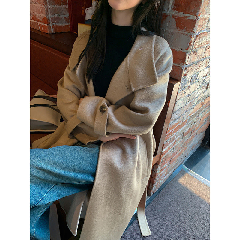 New Long Double sided Camel Velvet Coat Korean Edition Suit Collar Autumn/Winter Woolen Coat