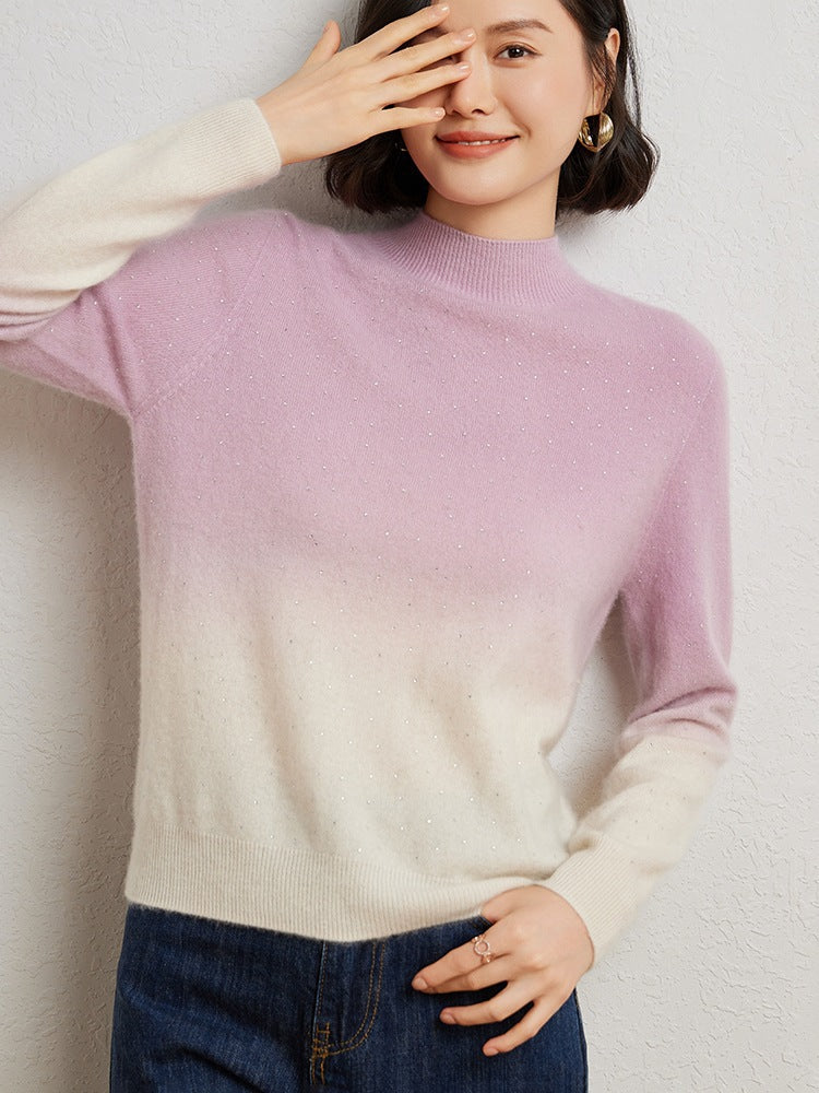 2025 Women's woolen sweater, half-high collar, gradient color, base knitted shirt*