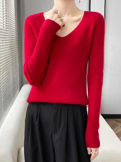 First line ready to wear seamless 100% pure wool sweater women's V-neck sweater with cashmere base knit sweater underneath