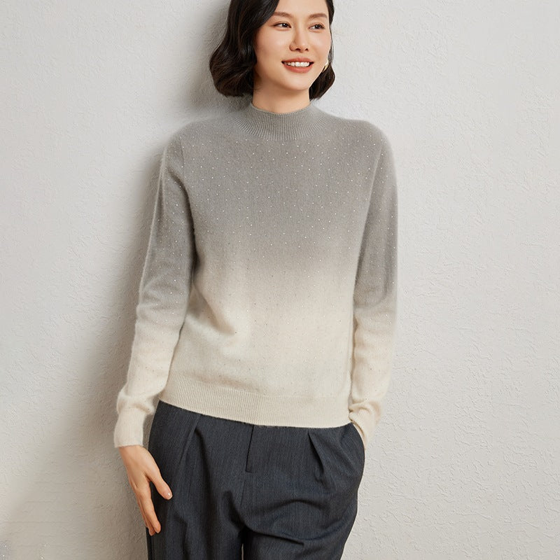 2025 Women's woolen sweater, half-high collar, gradient color, base knitted shirt*