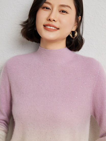 2025 Women's woolen sweater, half-high collar, gradient color, base knitted shirt*