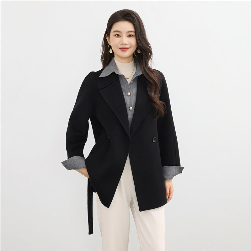 New double-sided wool coat, women's Korean version, age reduced 100% wool woolen suit, small woolen coat