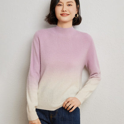 Women's woolen sweater, half-high collar, gradient color, base knitted shirt 25