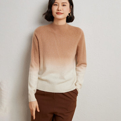 Women's woolen sweater, half-high collar, gradient color, base knitted shirt 25