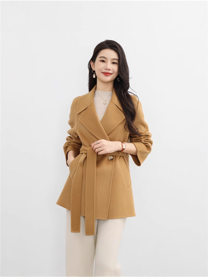 New double-sided wool coat, women's Korean version, age reduced 100% wool woolen suit, small woolen coat