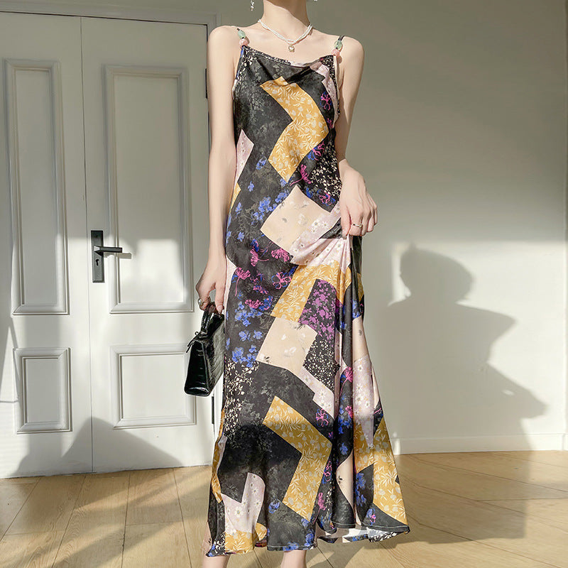 2025 New women's round neck pullover long dress with floral style and sleeveless design*