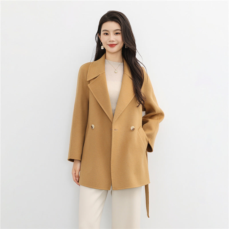 New double-sided wool coat, women's Korean version, age reduced 100% wool woolen suit, small woolen coat