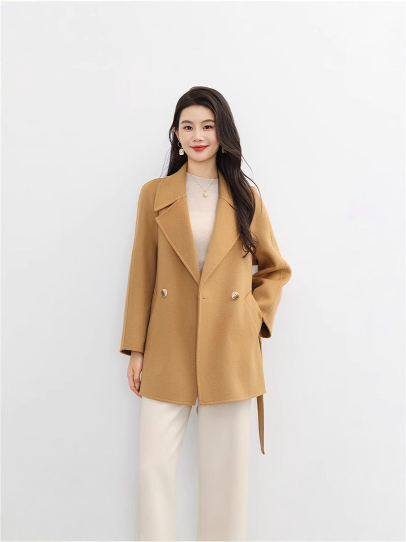 New double-sided wool coat, women's Korean version, age reduced 100% wool woolen suit, small woolen coat