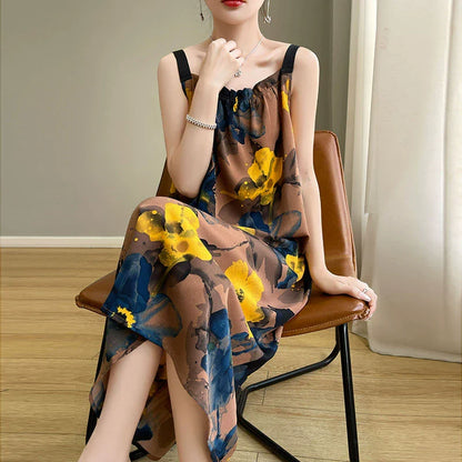 2025 New Lazy Style Versatile Printed Seaside Vacation Style Long Dress*