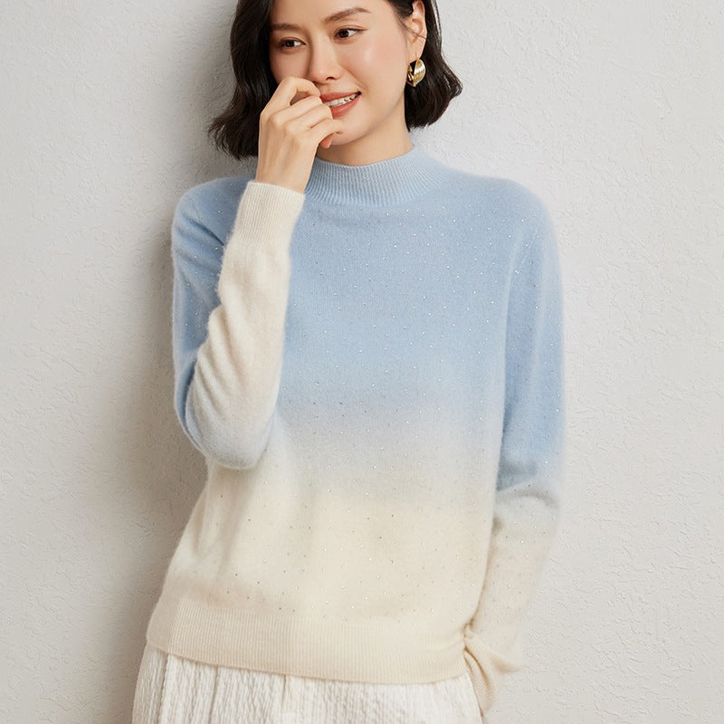 Women's woolen sweater, half-high collar, gradient color, base knitted shirt 25