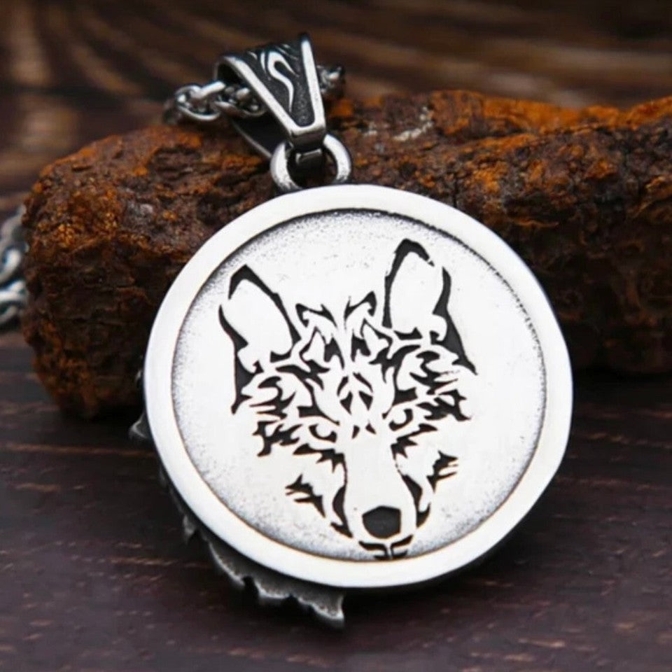 Nordic Stainless Steel Viking Wolf Head Punk Pendant Necklace*