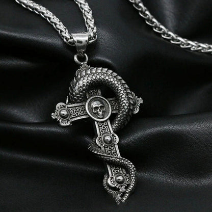 Gothic Skull Biker Cross Dragon Stainless Steel Pendant Necklace*