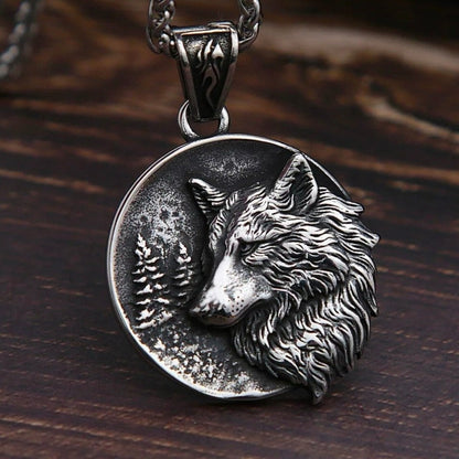 Nordic Stainless Steel Viking Wolf Head Punk Pendant Necklace*