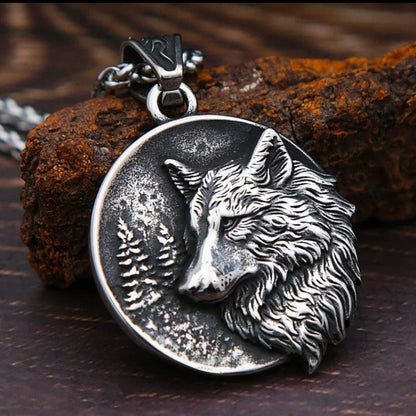 Nordic Stainless Steel Viking Wolf Head Punk Pendant Necklace*