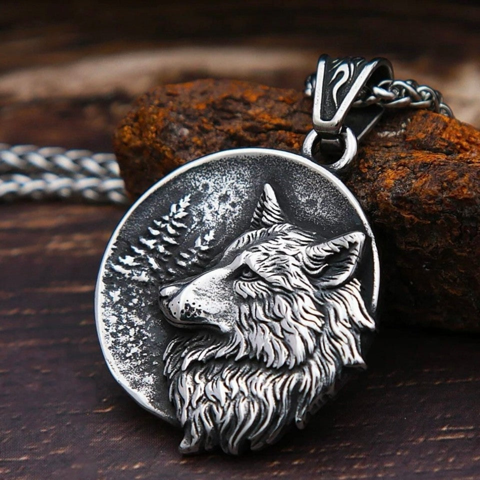 Nordic Stainless Steel Viking Wolf Head Punk Pendant Necklace*